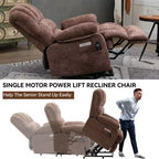 Fauteuil inclinable électrique de grande taille en chenille gris bleu de 58,4 cm de large avec dossier haut, massage vibrant 8 points et chauffage lombaire