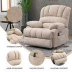 Fauteuil inclinable électrique de grande taille en chenille gris bleu de 58,4 cm de large avec dossier haut, massage vibrant 8 points et chauffage lombaire