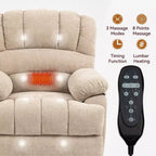 Fauteuil inclinable électrique de grande taille en chenille gris bleu de 58,4 cm de large avec dossier haut, massage vibrant 8 points et chauffage lombaire