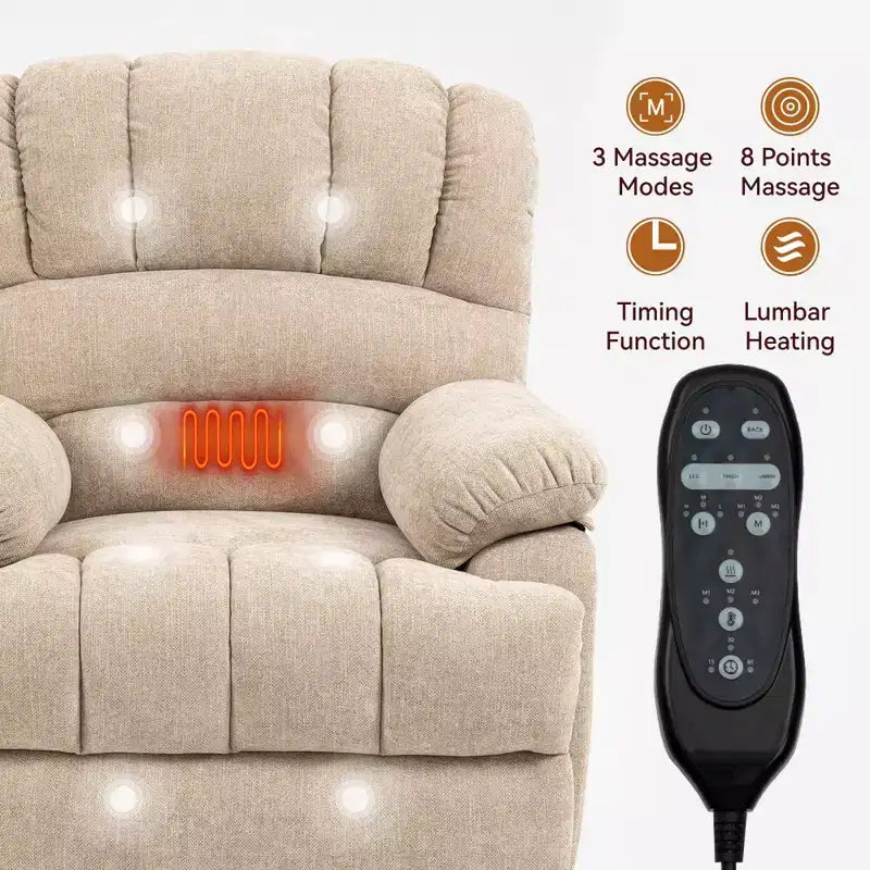 23 Seat Width and High Back Large Size Blue Grey Chenille Power Lift Recliner Chair with 8-Point Vibration Massage and Lumbar Heating