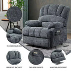 Fauteuil inclinable électrique de grande taille en chenille gris bleu de 58,4 cm de large avec dossier haut, massage vibrant 8 points et chauffage lombaire