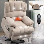 Fauteuil inclinable électrique de grande taille en chenille gris bleu de 58,4 cm de large avec dossier haut, massage vibrant 8 points et chauffage lombaire