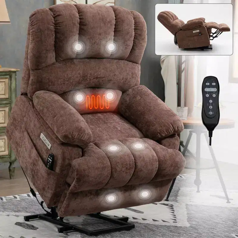 23 Seat Width and High Back Large Size Blue Grey Chenille Power Lift Recliner Chair with 8-Point Vibration Massage and Lumbar Heating