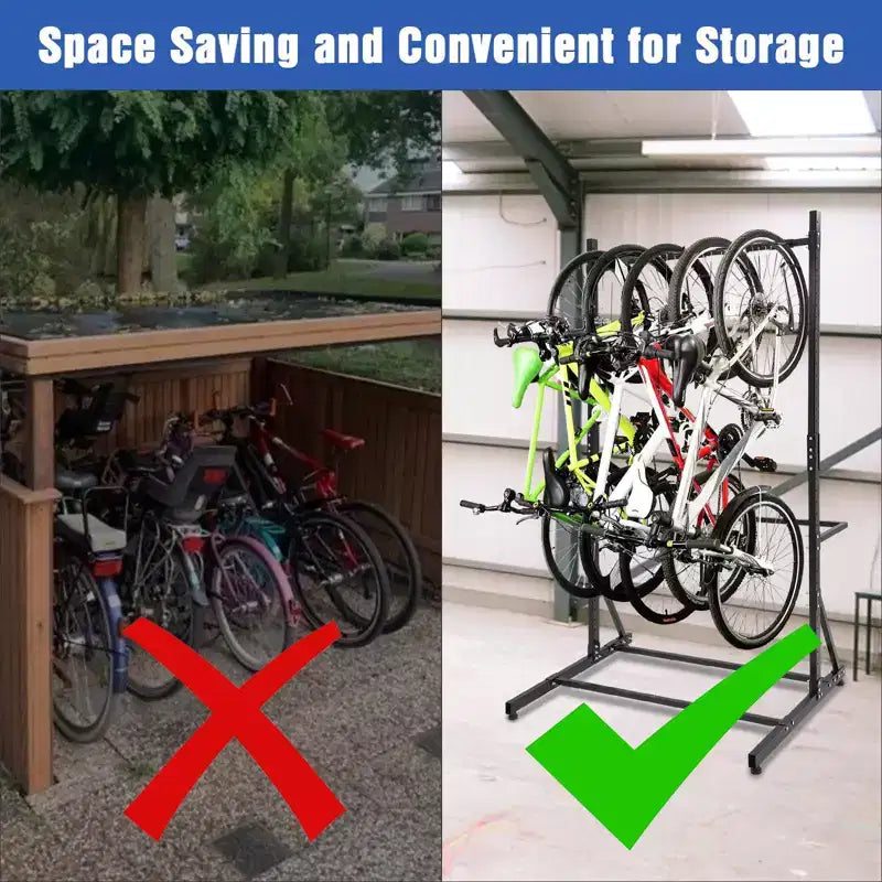 Freestanding Bike Rack for 5 Bicycles, Vertical Bike Rack with 300 Lbs Capacity, Adjustable Height Indoor Bike Storage Rack, Black