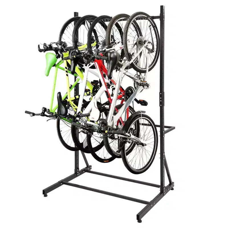 Freestanding Bike Rack for 5 Bicycles, Vertical Bike Rack with 300 Lbs Capacity, Adjustable Height Indoor Bike Storage Rack, Black