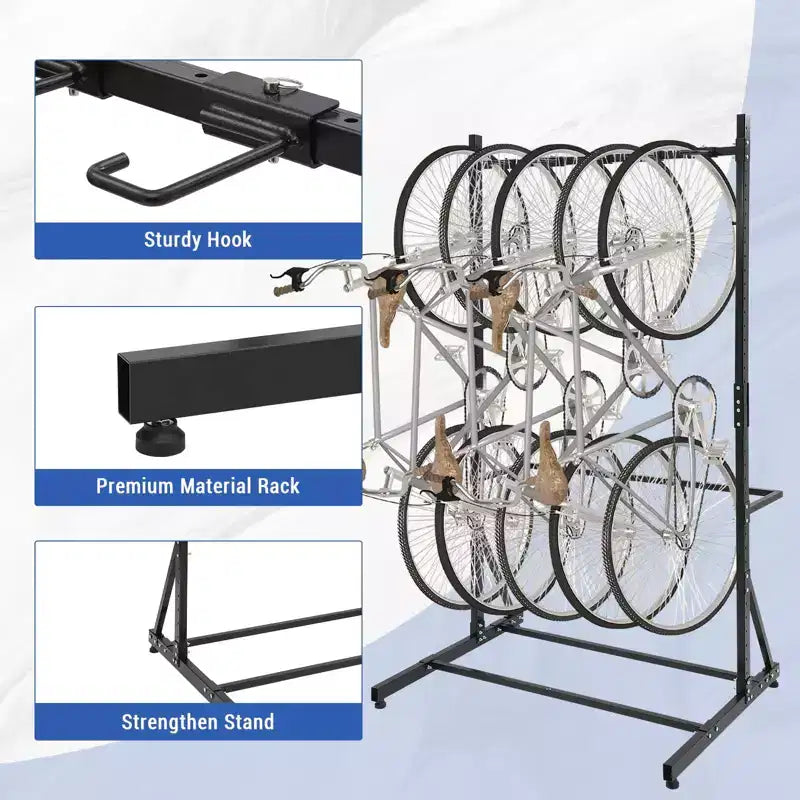 Freestanding Bike Rack for 5 Bicycles, Vertical Bike Rack with 300 Lbs Capacity, Adjustable Height Indoor Bike Storage Rack, Black