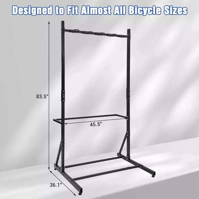 Freestanding Bike Rack for 5 Bicycles, Vertical Bike Rack with 300 Lbs Capacity, Adjustable Height Indoor Bike Storage Rack, Black