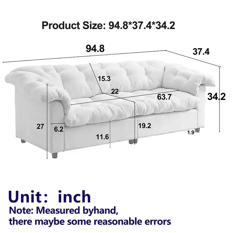 94.8" Modern Chenille Cloud Sofa with Deep Seat for Living Room, Bedroom, Office