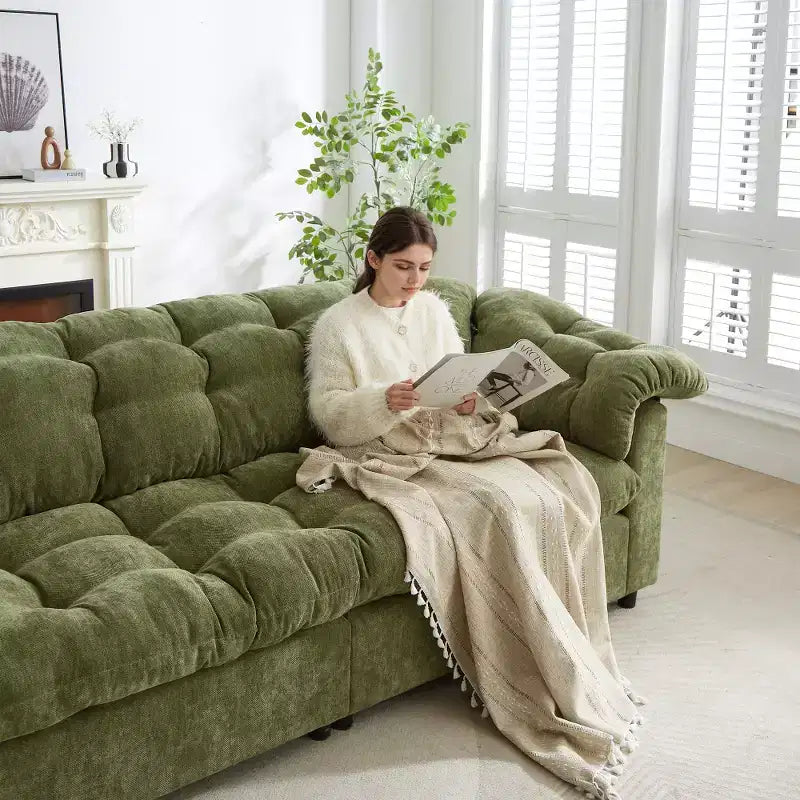 94.8" Modern Chenille Cloud Sofa with Deep Seat for Living Room, Bedroom, Office