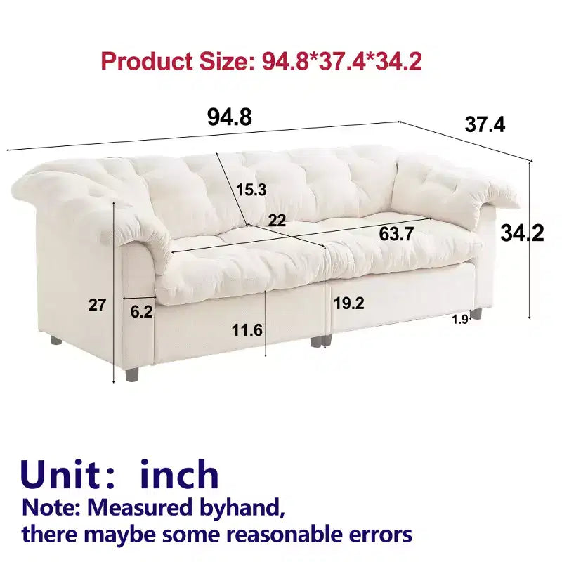 94.8" Modern Chenille Cloud Sofa with Deep Seat for Living Room, Bedroom, Office