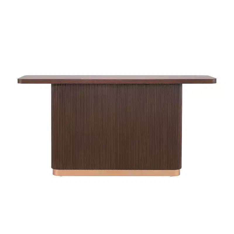 Console Table Entryway Table, Modern Hallway Table, Fluted Base with Metal Accent, Brown