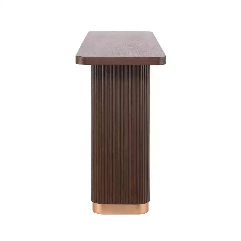 Console Table Entryway Table, Modern Hallway Table, Fluted Base with Metal Accent, Brown