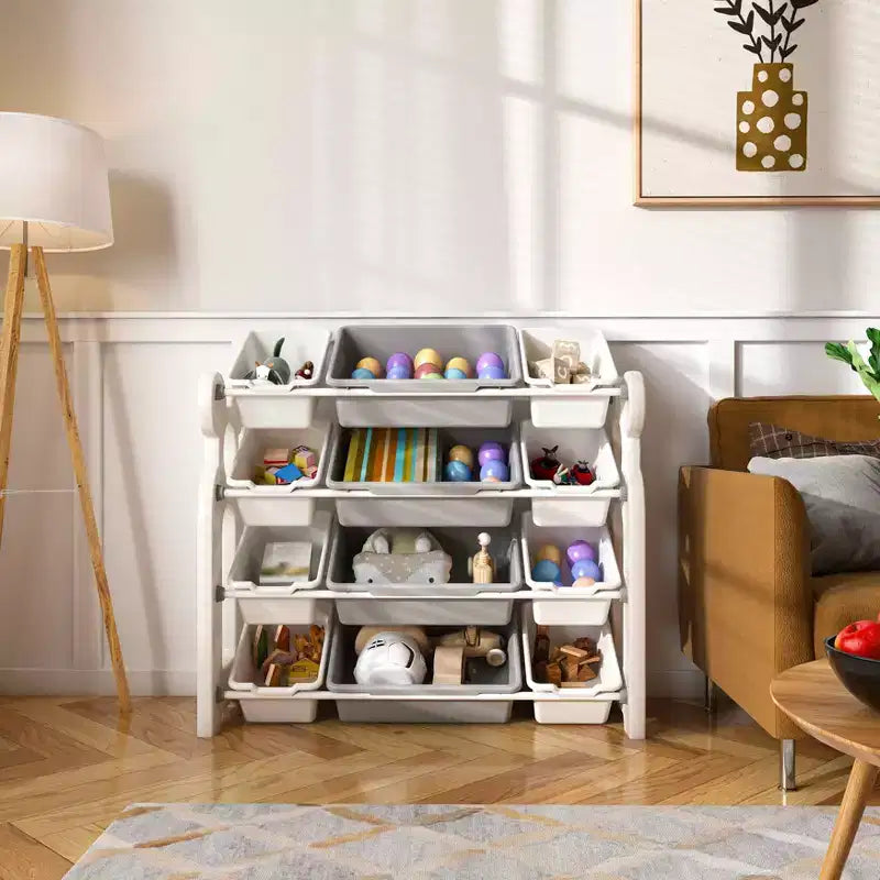 Kids Toy Storage Organizer, 2 Tier Bookshelf 12 Toy Bins, Playroom Bedroom Kids Room Classroom
