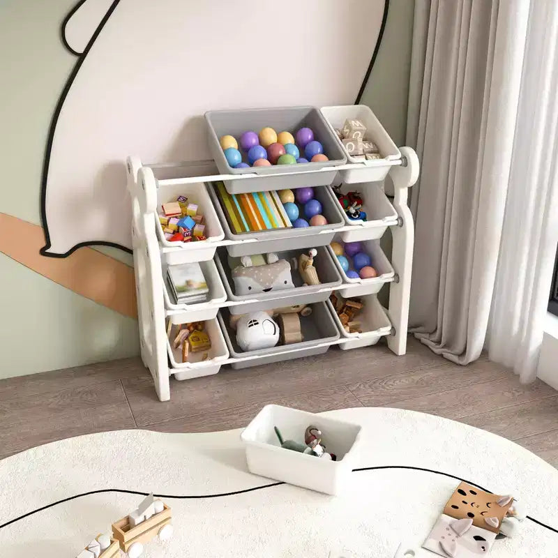 Kids Toy Storage Organizer, 2 Tier Bookshelf 12 Toy Bins, Playroom Bedroom Kids Room Classroom