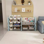 Organisateur de rangement de jouets pour enfants, étagère à 2 niveaux, 12 bacs de rangement, salle de jeux, chambre d'enfants, salle de classe