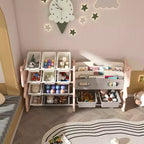 Organisateur de rangement de jouets pour enfants, étagère à 2 niveaux, 12 bacs de rangement, salle de jeux, chambre d'enfants, salle de classe