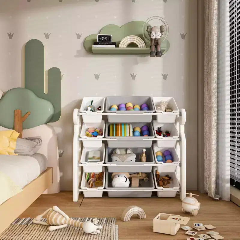 Kids Toy Storage Organizer, 2 Tier Bookshelf 12 Toy Bins, Playroom Bedroom Kids Room Classroom