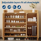 Meuble de rangement pour chaussures en rotin 41", Meuble à chaussures d'entrée de style ferme avec portes et étagères réglables pour couloir et salon