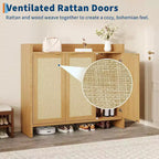 Meuble de rangement pour chaussures en rotin 41", Meuble à chaussures d'entrée de style ferme avec portes et étagères réglables pour couloir et salon