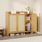 Meuble de rangement pour chaussures en rotin 41", Meuble à chaussures d'entrée de style ferme avec portes et étagères réglables pour couloir et salon