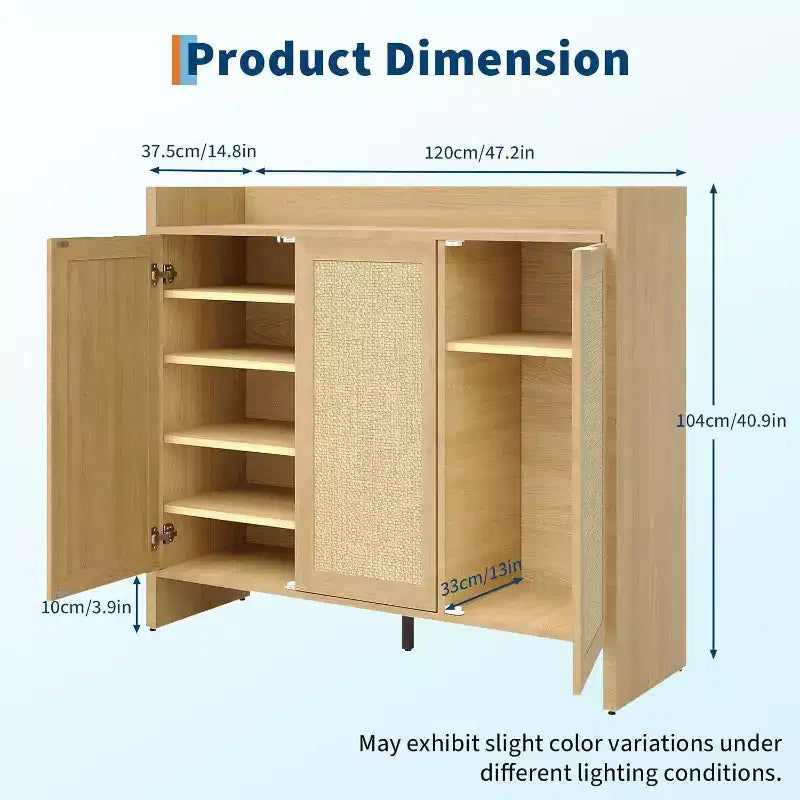 41 Rattan Shoe Storage Cabinet,Farmhouse Entryway Shoe Rack Organizer Cabinet with Doors & Adjustable for Hallway Living Room