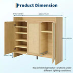 Meuble de rangement pour chaussures en rotin 41", Meuble à chaussures d'entrée de style ferme avec portes et étagères réglables pour couloir et salon