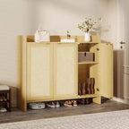 Meuble de rangement pour chaussures en rotin 41", Meuble à chaussures d'entrée de style ferme avec portes et étagères réglables pour couloir et salon