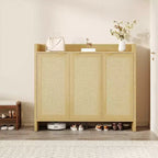 41 Rattan Shoe Storage Cabinet,Farmhouse Entryway Shoe Rack Organizer Cabinet with Doors & Adjustable for Hallway Living Room