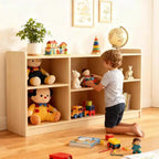 Montessori Shelf, 6 Compartment Toy & Book Organizer with Adjustable Dividers, Natural Finish Kids' Bookcase for Playrooms & Classrooms