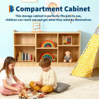 Étagère Montessori, Organisateur de jouets et de livres à 6 compartiments avec séparateurs réglables, Bibliothèque pour enfants en bois naturel pour salles de jeux et salles de classe