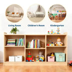Étagère Montessori, Organisateur de jouets et de livres à 6 compartiments avec séparateurs réglables, Bibliothèque pour enfants en bois naturel pour salles de jeux et salles de classe
