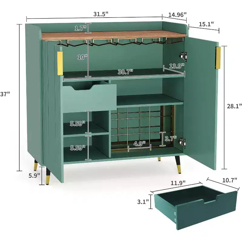 Modern Liquor Cabinet with Wine Rack and Buffet Sideboard, Fluted Glass Doors and Storage Drawers for Kitchen, Dining Room