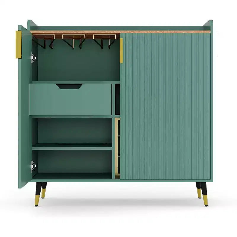 Modern Liquor Cabinet with Wine Rack and Buffet Sideboard, Fluted Glass Doors and Storage Drawers for Kitchen, Dining Room