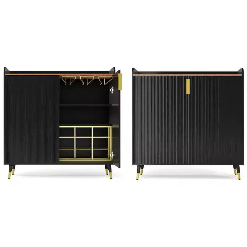 Modern Liquor Cabinet with Wine Rack and Buffet Sideboard, Fluted Glass Doors and Storage Drawers for Kitchen, Dining Room