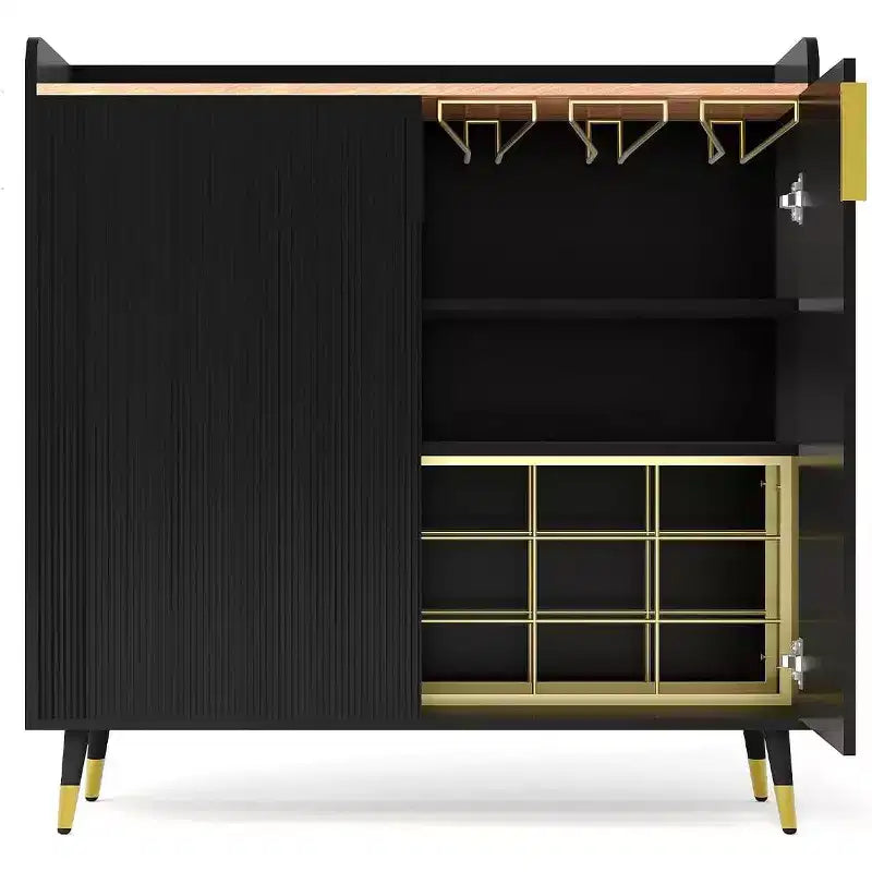 Modern Liquor Cabinet with Wine Rack and Buffet Sideboard, Fluted Glass Doors and Storage Drawers for Kitchen, Dining Room