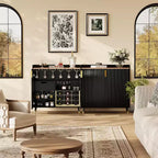 Meuble à liqueur moderne avec casier à vin et buffet, portes en verre cannelé et tiroirs de rangement pour cuisine, salle à manger