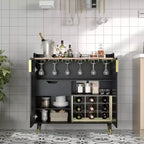 Modern Liquor Cabinet with Wine Rack and Buffet Sideboard, Fluted Glass Doors and Storage Drawers for Kitchen, Dining Room