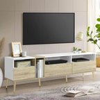 Meuble TV moderne avec 3 tiroirs et étagères ouvertes, console multimédia pour téléviseurs jusqu'à 80 pouces, centre de divertissement pour salon, design assorti aux couleurs