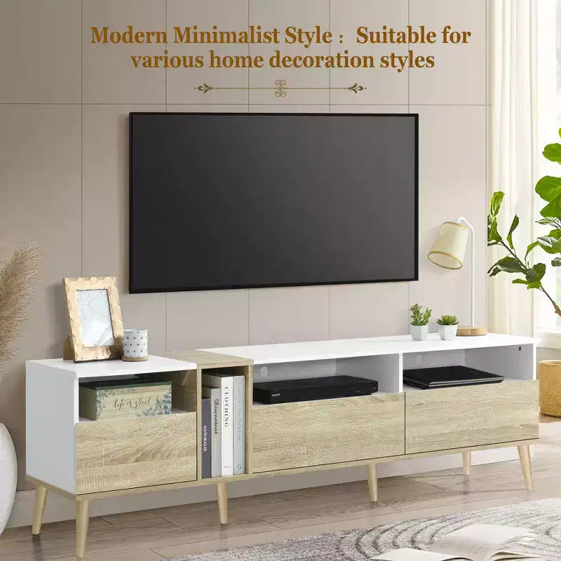 Modern TV Stand with 3 Drawers and Open Shelves, Media Console Table for TVs up to 80'', Entertainment Center for Living Room, Color-Matching Design