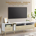 Meuble TV moderne avec 3 tiroirs et étagères ouvertes, console multimédia pour téléviseurs jusqu'à 80 pouces, centre de divertissement pour salon, design assorti aux couleurs