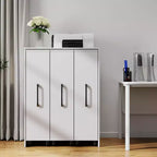 JVNOXK 3-door sliding bookcase, 3 Tier Floor Standing Bookcase,pull-out storage with casters for office or bedroom, hidden design-white