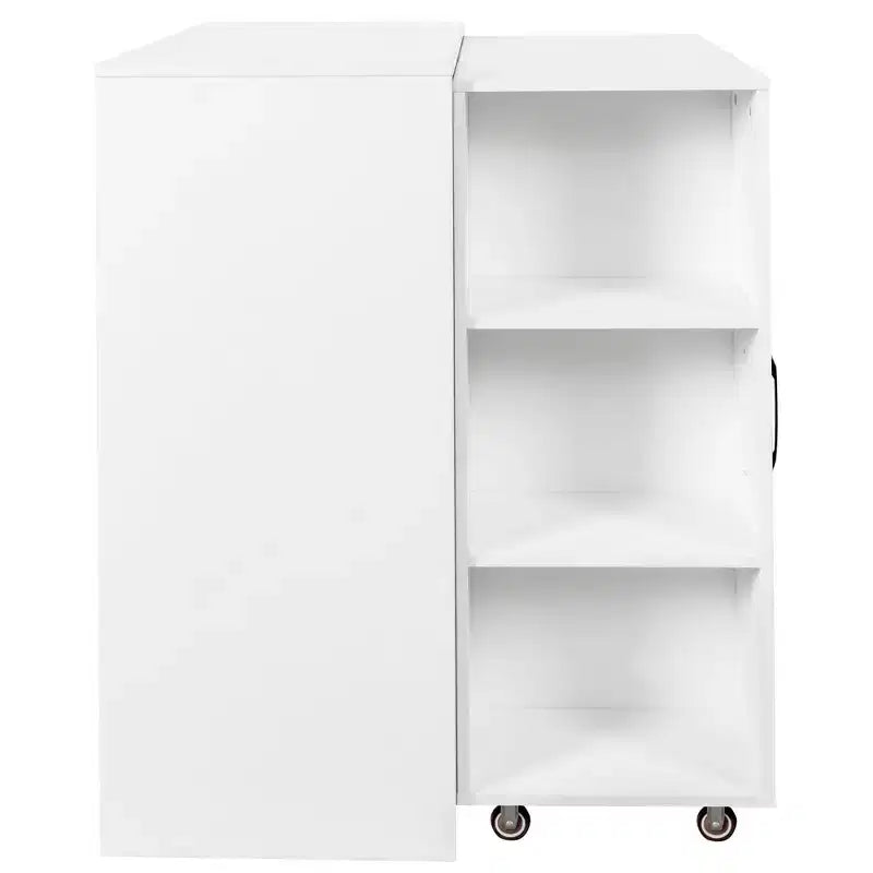 3-Door Sliding Bookcase, 3 Tier Floor Standing Bookcase with Pull-Out Storage and Casters - White
