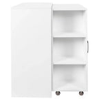 Bibliothèque à portes coulissantes 3 portes, étagère à 3 niveaux sur pied avec rangement coulissant et roulettes – Blanc