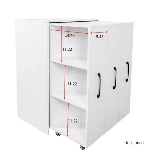 3-Door Sliding Bookcase, 3 Tier Floor Standing Bookcase with Pull-Out Storage and Casters - White