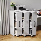 Bibliothèque à portes coulissantes 3 portes, étagère à 3 niveaux sur pied avec rangement coulissant et roulettes – Blanc