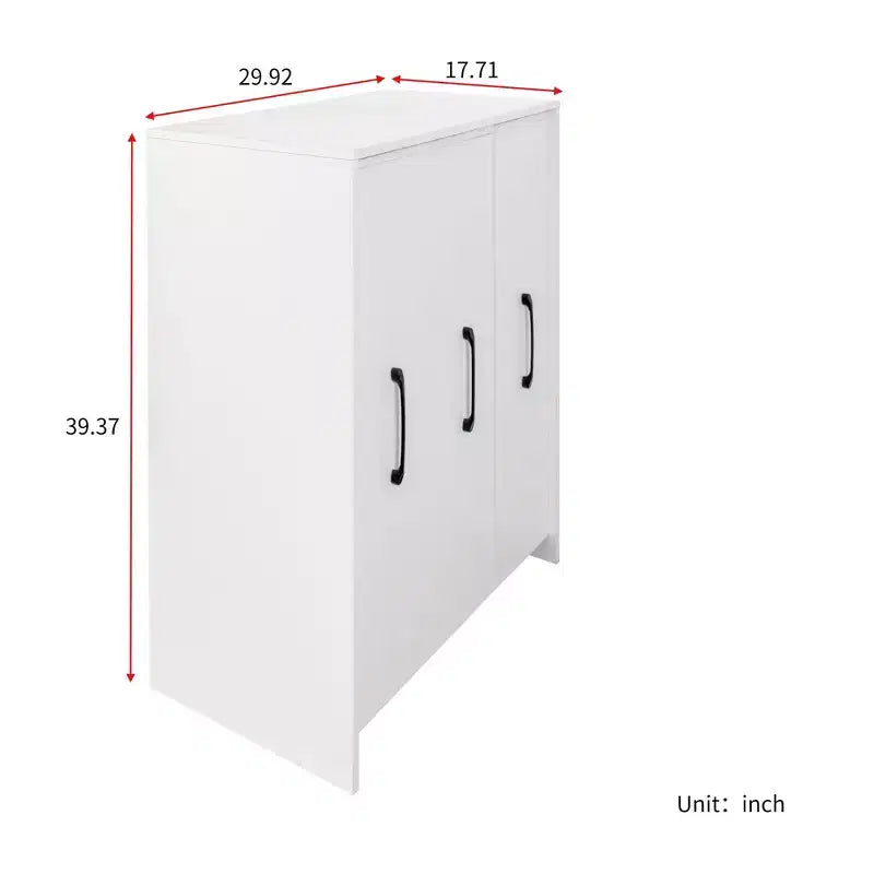 3-Door Sliding Bookcase, 3 Tier Floor Standing Bookcase with Pull-Out Storage and Casters - White