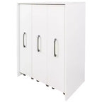Bibliothèque à portes coulissantes 3 portes, étagère à 3 niveaux sur pied avec rangement coulissant et roulettes – Blanc