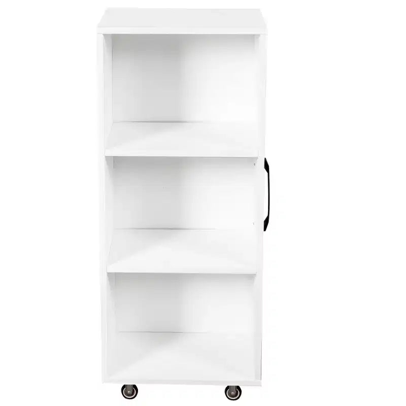 3-Door Sliding Bookcase, 3 Tier Floor Standing Bookcase with Pull-Out Storage and Casters - White