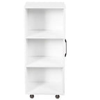 Bibliothèque à portes coulissantes 3 portes, étagère à 3 niveaux sur pied avec rangement coulissant et roulettes – Blanc
