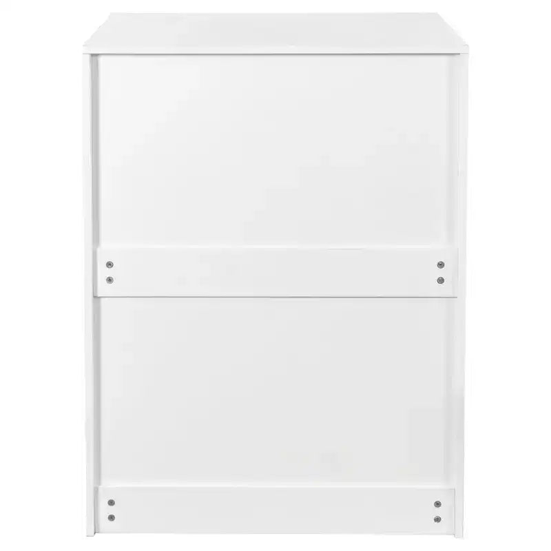3-Door Sliding Bookcase, 3 Tier Floor Standing Bookcase with Pull-Out Storage and Casters - White